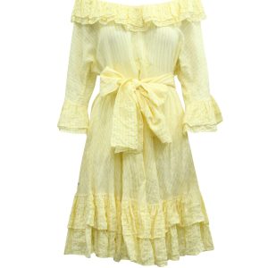 Lisa Marie Fernandez Gestreift ab Schulter Midikleid aus gelber Baumwolle 7765092335676