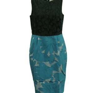 Max Mara Blumenfarbe Block Midikleid in schwarz und blau Baumwolle 7765004124220