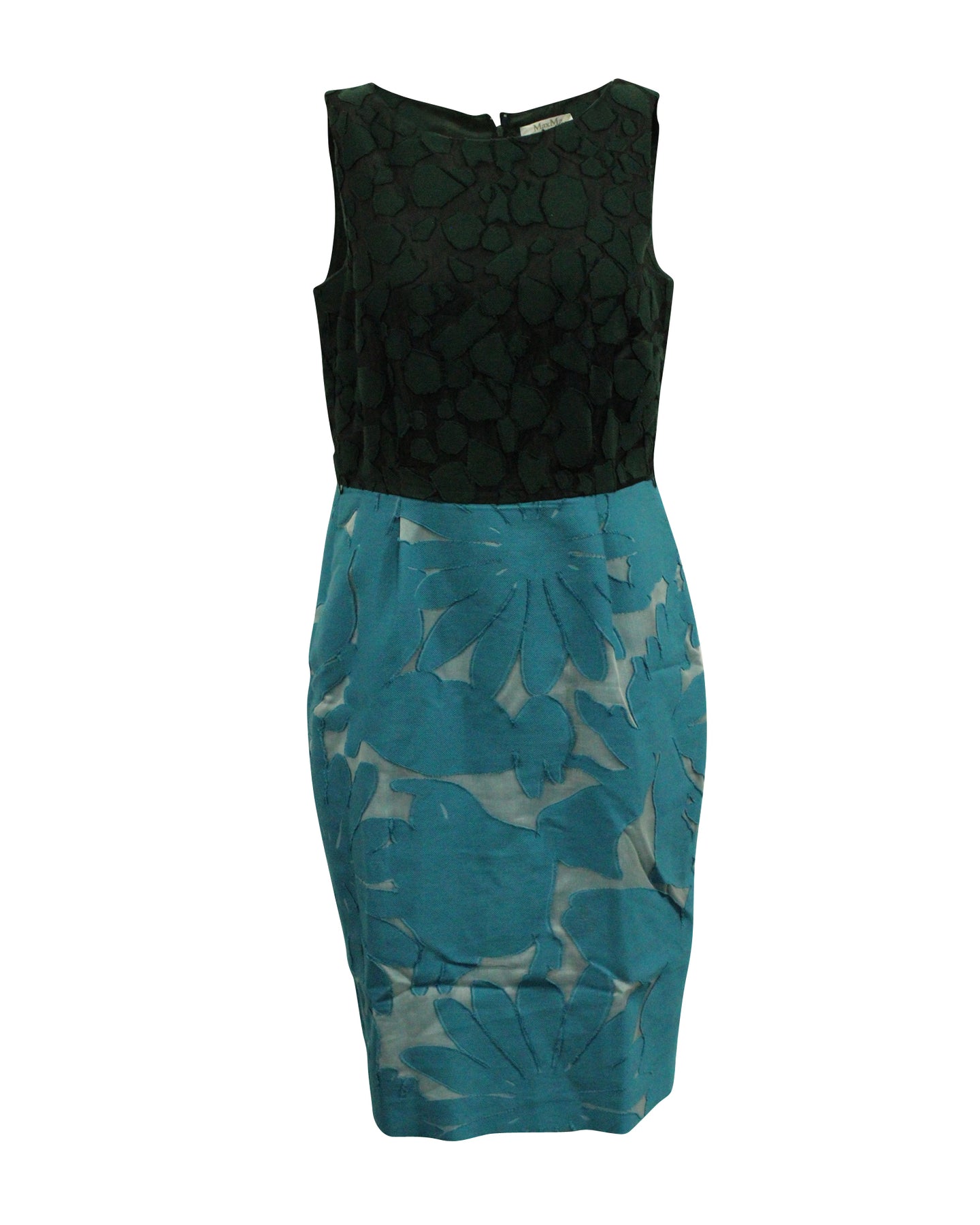 Max Mara Mit Blumenmuster Color Block Midikleid aus Baumwolle in Schwarz und Blau