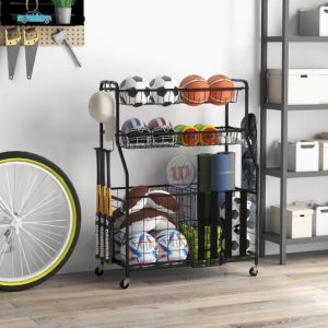 Garage Sports Equipment Organizer with Hooks & Baskets for Basketball schwarz 7672901828668
