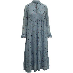 Ganni florales Maxikleid in pulverblauer Viskose 7765048426556