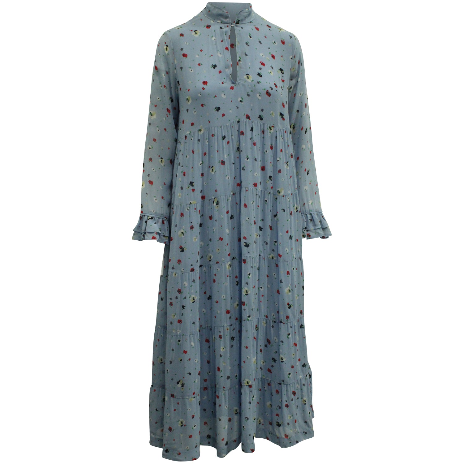 Ganni mit Blumenmuster Maxikleid aus puderblauer Viskose