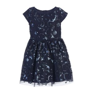 große Mädchen Marineblau funkeln Pailletten Mesh Satin Anlass Kleid 7-16