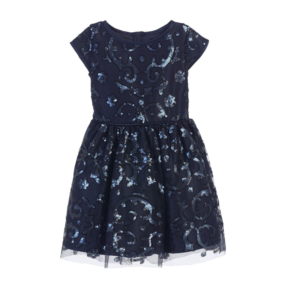 Große Mädchen Dunkelblau Sparkle Pailletten Mesh Satin Anlass Kleid 7-16