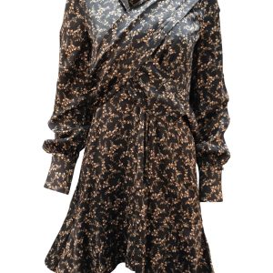 Jonathan Simkhai Blumenmuster Kleid aus schwarzer Seide 7765090926652