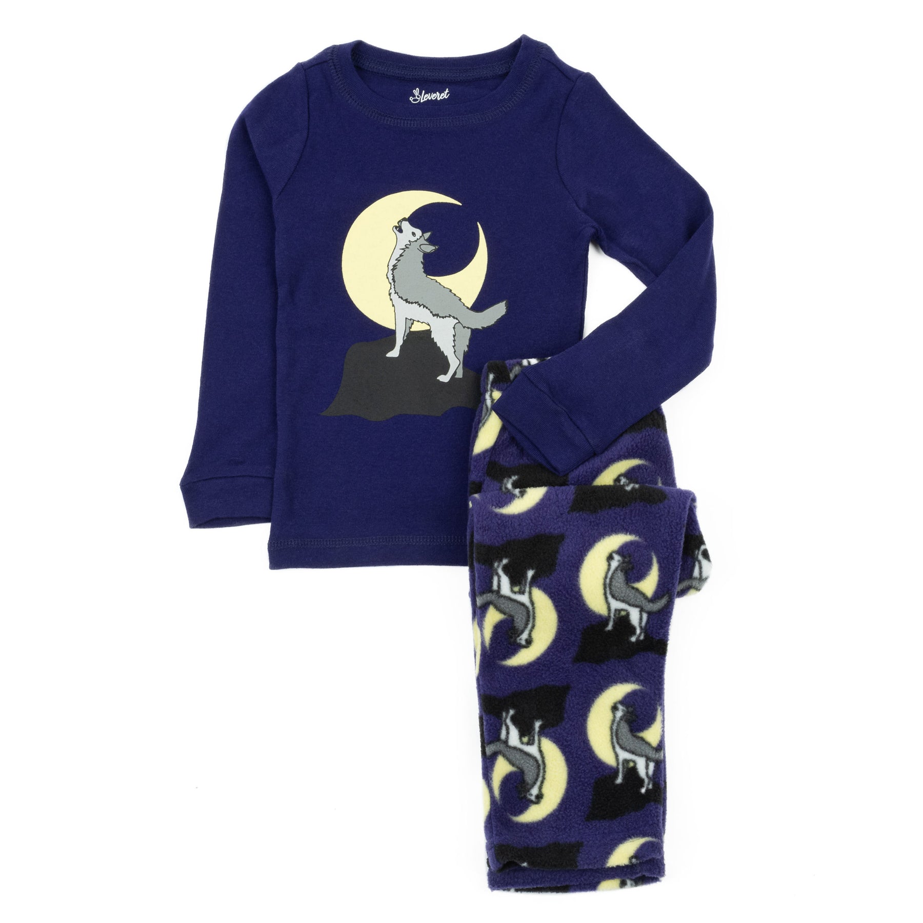 Kinder Baumwolle Top und Fleece Hose Pyjamas Wolf