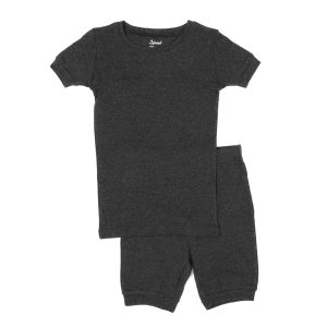 Kinder zwei Stück Baumwolle kurze Pyjamas neutrale feste Farbe