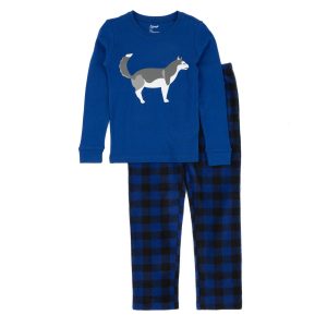 Kinder Baumwolle Top und Fleece Hose Pyjamas Husky