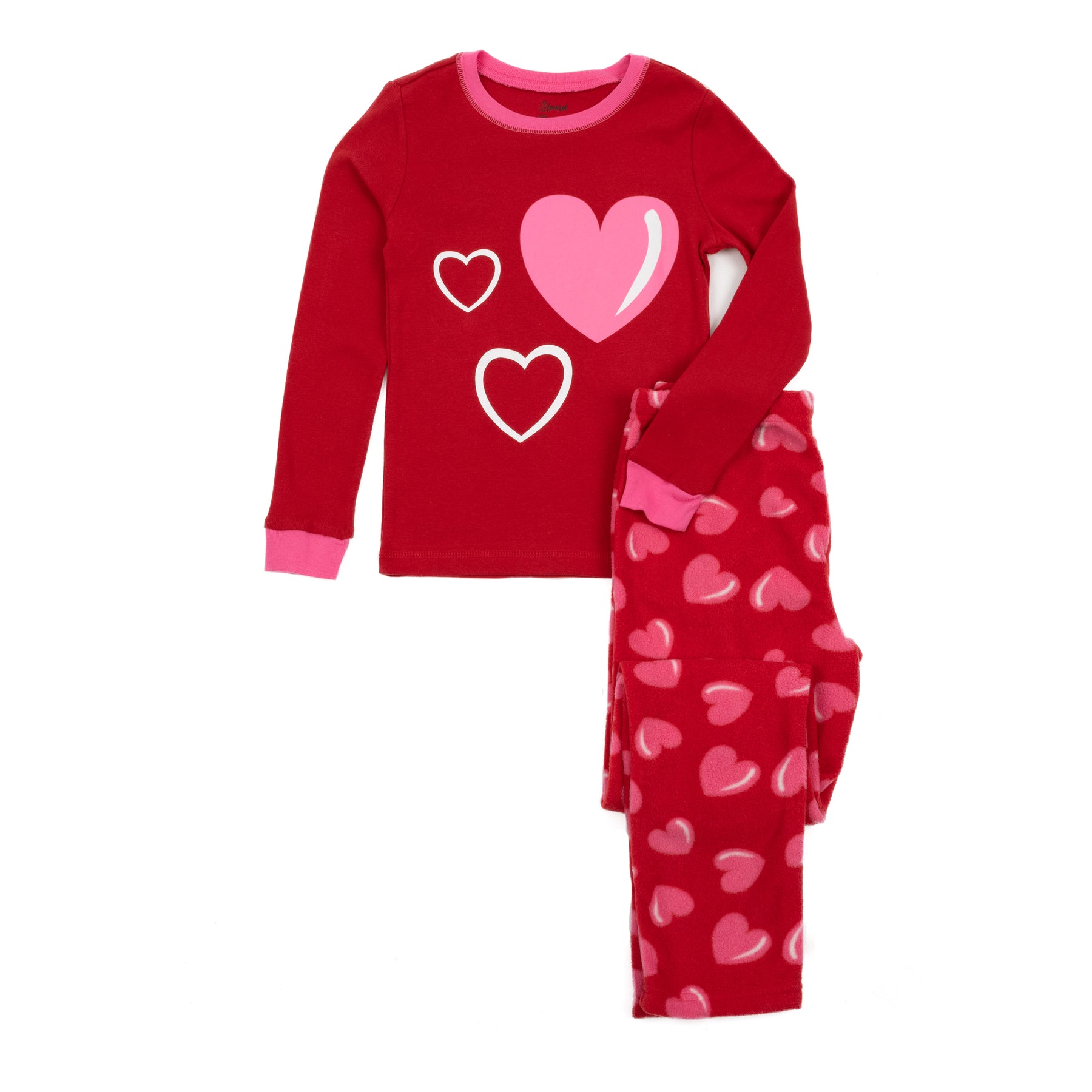 Kinder Baumwolle Top und Fleece Hose Pyjamas Herz