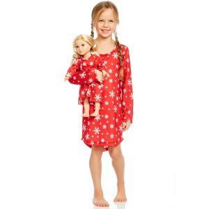 Weihnachtsmädchen und passende Puppe Nachthemd Schneeflocke
