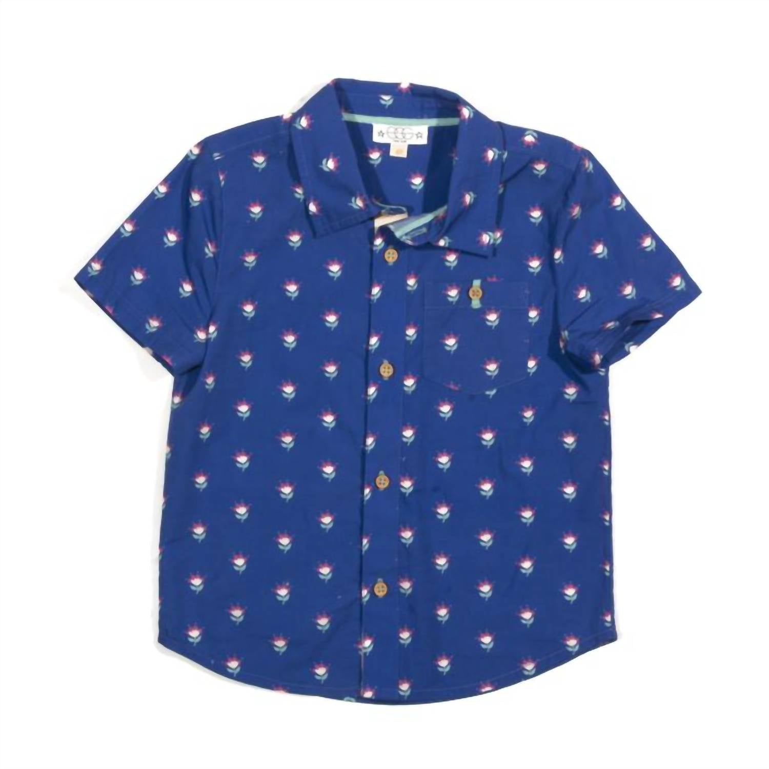 Jungen Adrian Baumwollhemd in blau mit Blumenmuster