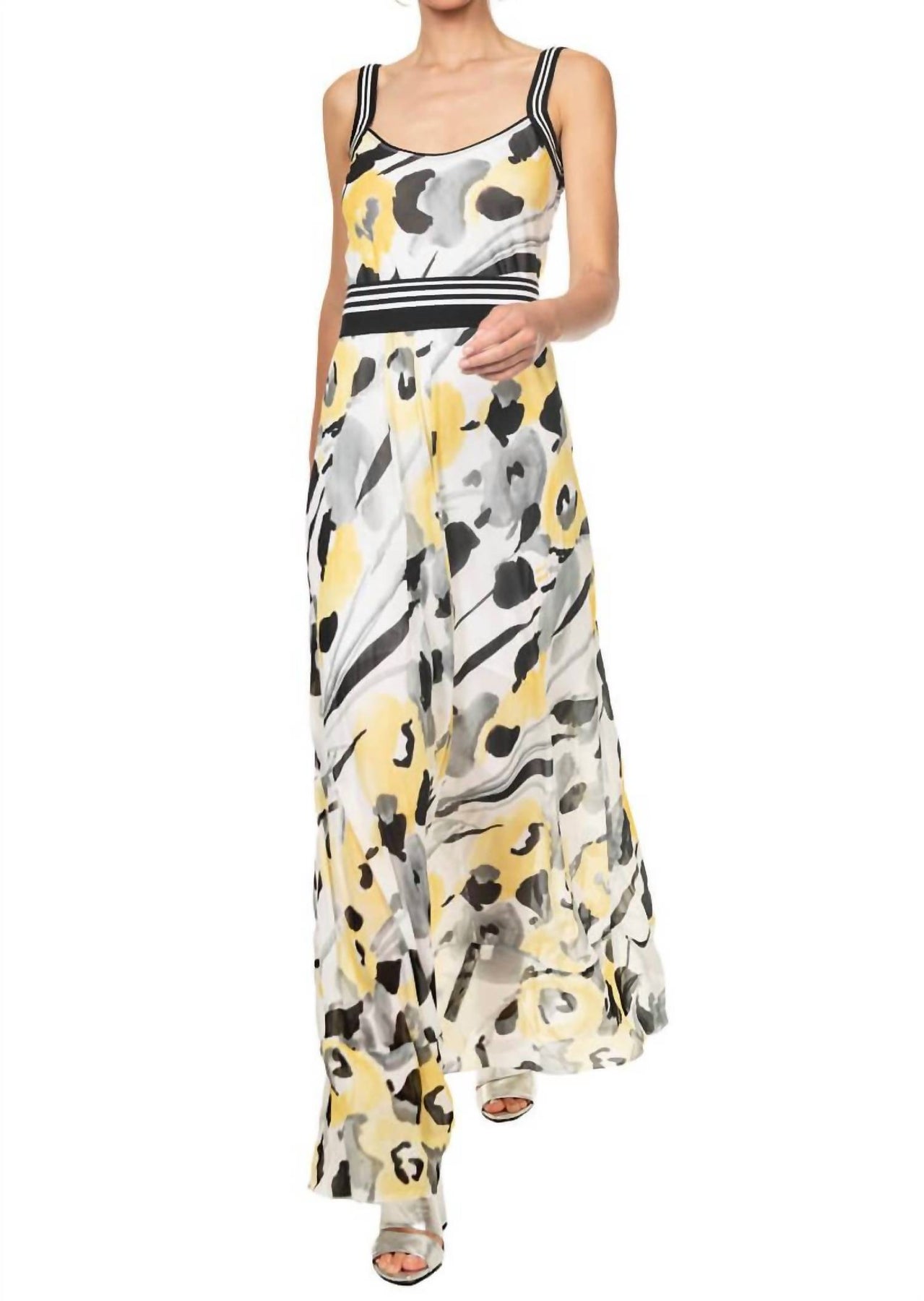 Drucken Midikleid in Gelb mit Blumenmuster