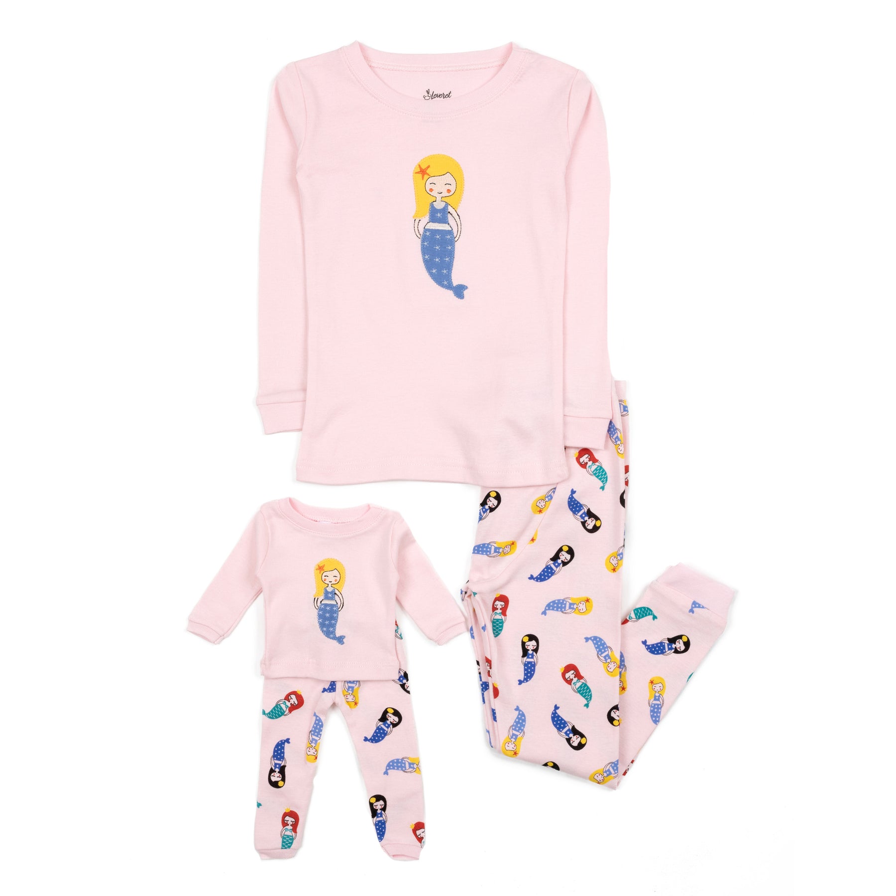 Mädchen und passende Puppe Baumwolle Pyjamas Meerjungfrau