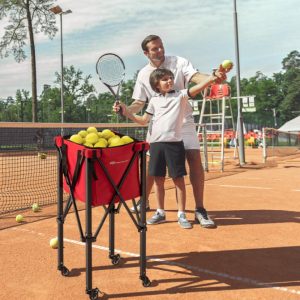 Lightweight Foldable Tennis Ball Teaching Cart with Wheels and abnehmbare Tasche-rot 7672881938492