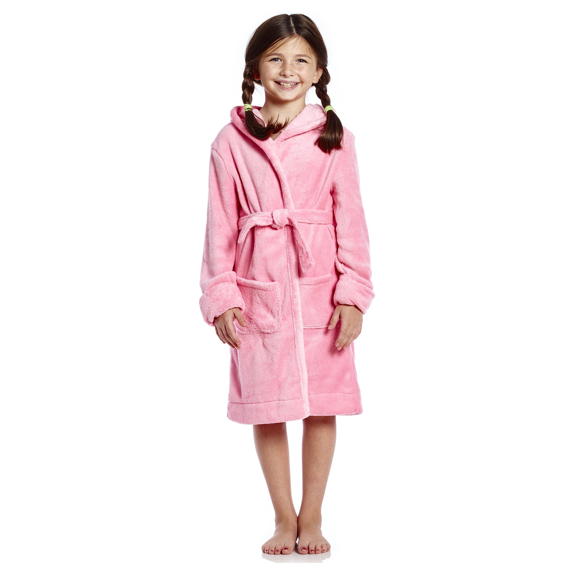 Kinder Fleece mit Kapuze Bademantel klassisch Einfarbig