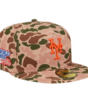 New Era New York Mets Duck Camo 59FIFTY Kappe 1986 mit orangefarbenem Boden 60237949 7676485926972