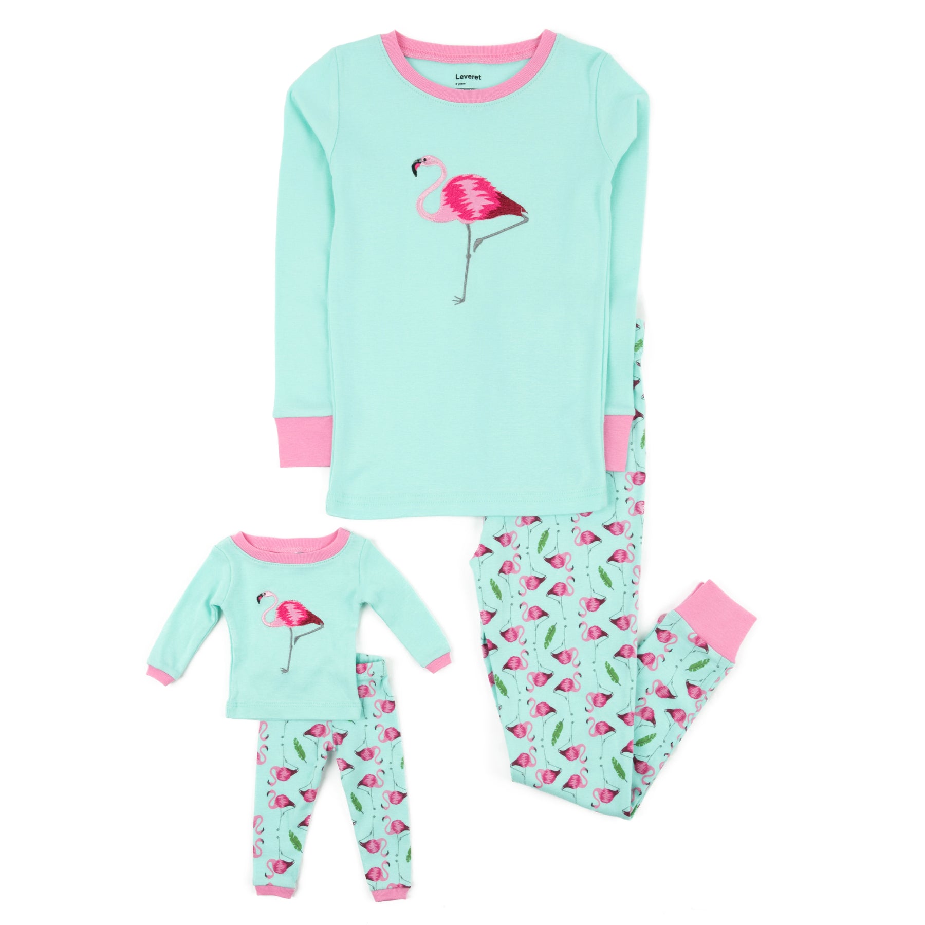Mädchen und passende Puppe Baumwolle Pyjamas Flamingo