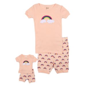 Mädchen und passende Puppe kurze Pyjama Regenbogen