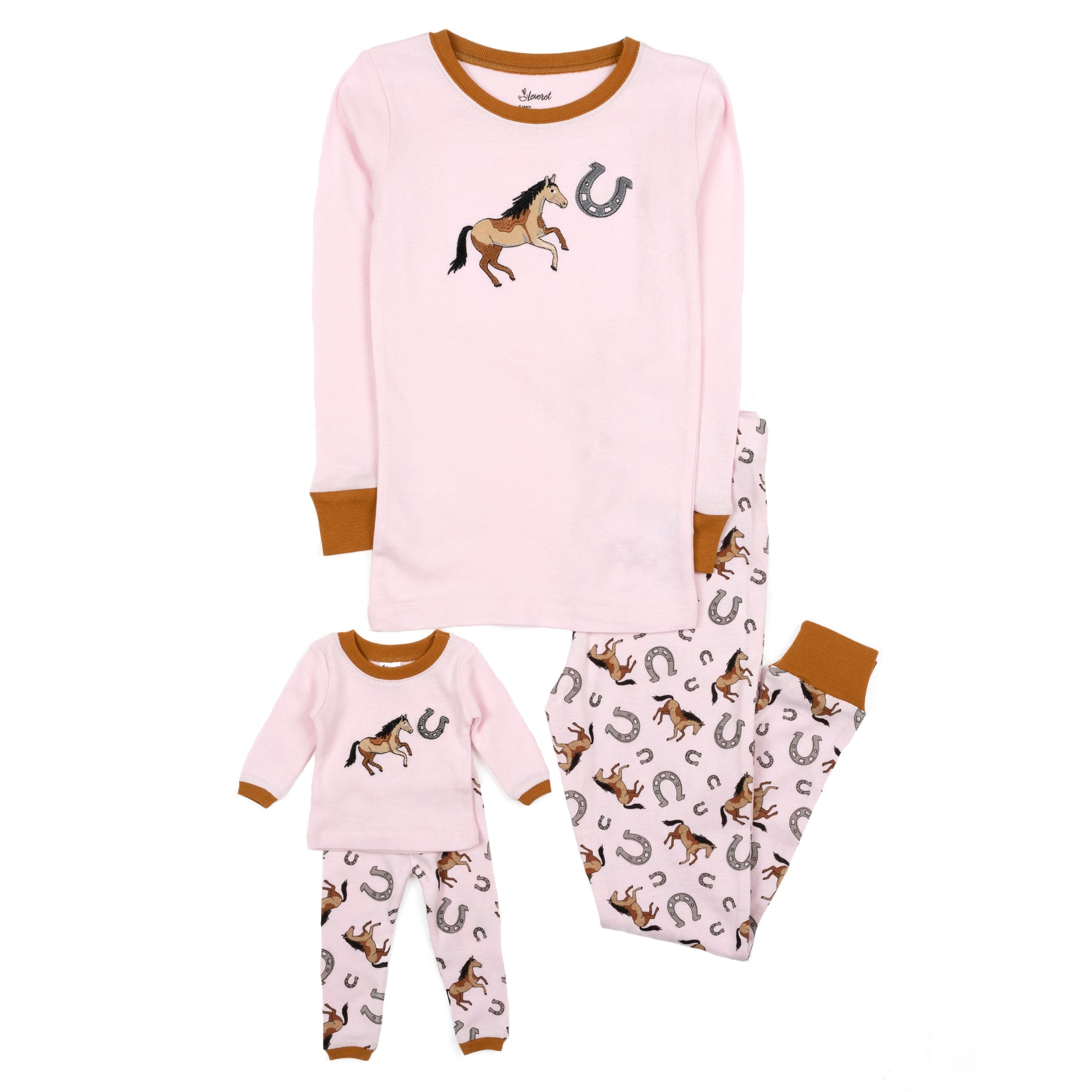 Mädchen und passende Puppe Baumwolle Pyjamas Rosa Horse