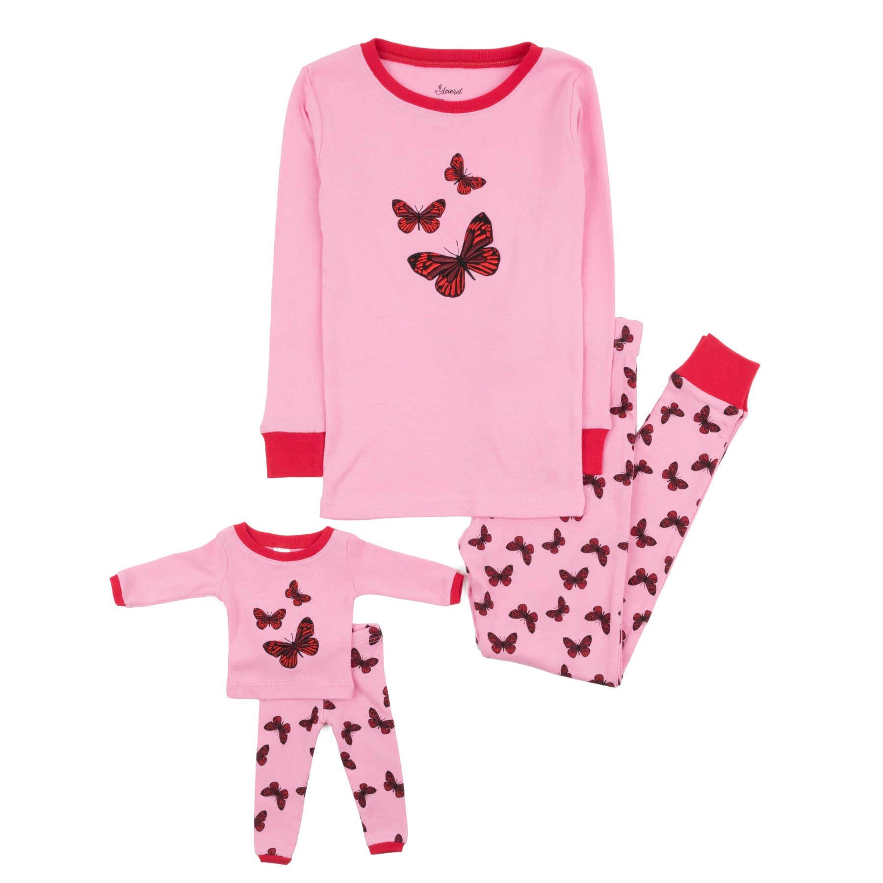 Mädchen und passende Puppe Baumwolle Pyjamas Schmetterling