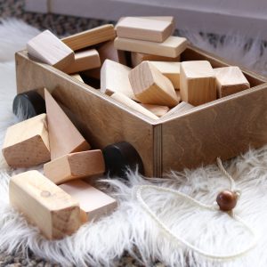 Amish-Made Holz Kleinkind Pull Wagon Spielzeug mit Holz Bausteine