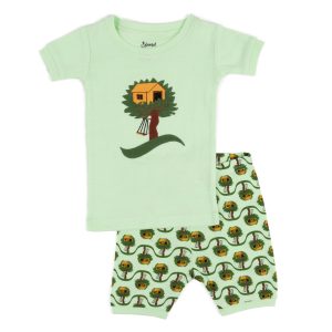 Kinder zwei Stück Baumwolle kurze Pyjamas Picknick Baum