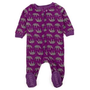 Kinder Fußfleece Pyjamas lila Elefant