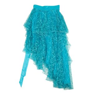 Rodarte Asymmetrischer Rock mit Blumenspitze – Blaugrün
