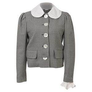 Miu Miu Gingham Buttoned Jacke aus schwarzer Wolle 7765046460476