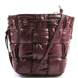 Bottega Veneta Damen kleine Kassette Intrecciato Eimer Tasche Handtasche Burgund
