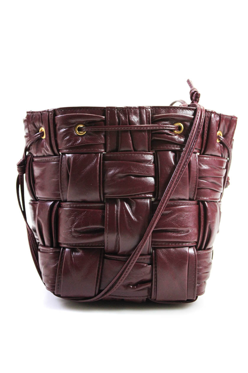 Bottega Veneta Damen kleine Kassette Intrecciato Eimer Tasche Handtasche Burgund