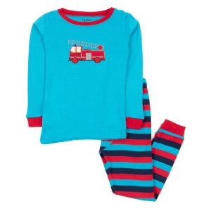 Kinder zwei Stück Baumwolle Pyjamas Feuer LKW mit Streifen