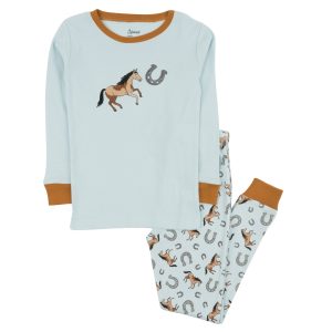 Kinder zwei Stück Baumwolle Pyjamas blaues Pferd