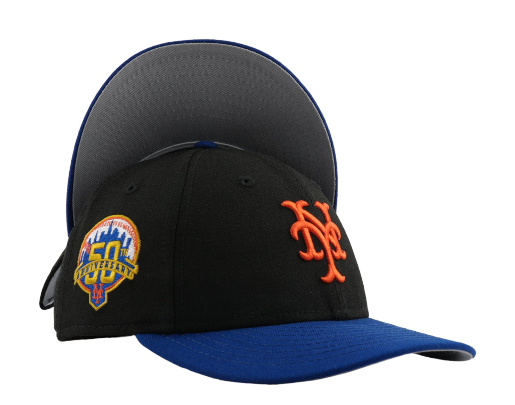 New Era New York Mets 50. Anni. 59FIFTY Low Profile körpernah Schwarz W / Grau Bottom
