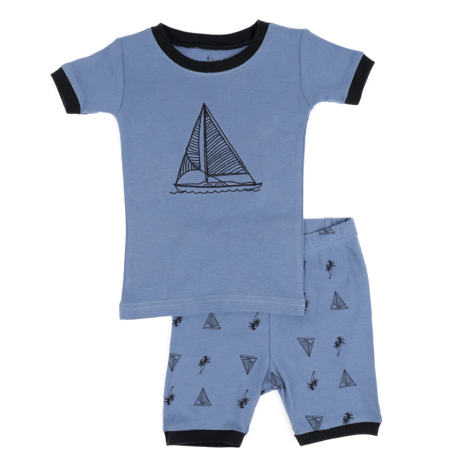 Kinder zwei Stück Baumwolle kurze Pyjamas Segelboot