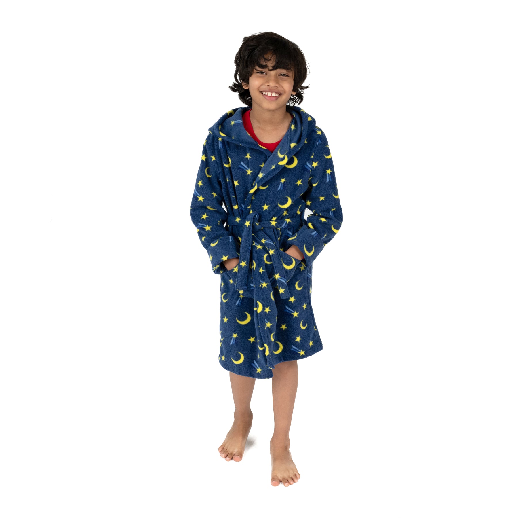 Kinder Fleece mit Kapuze Bademantel Moon