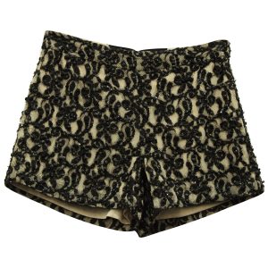 Alice & Olivia Embellished Guipure Shorts aus schwarzem Polyester 7765051342908