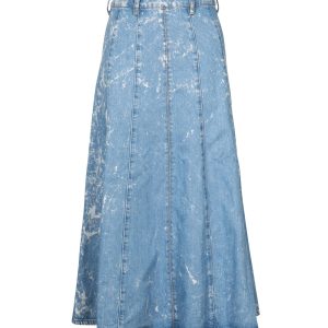 Ganni Bleached Midirock mit hohem Stehkragen aus blauer Baumwolle