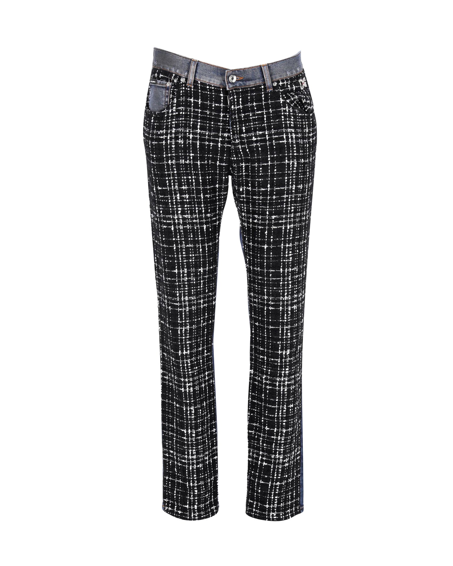 Dolce & Gabbana Check Tweed-Einsatz Denim-Hose aus mehrfarbiger Baumwolle