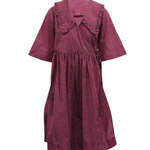 Ganni Check Print A-line Kleid aus rosa Baumwolle 7765047902268