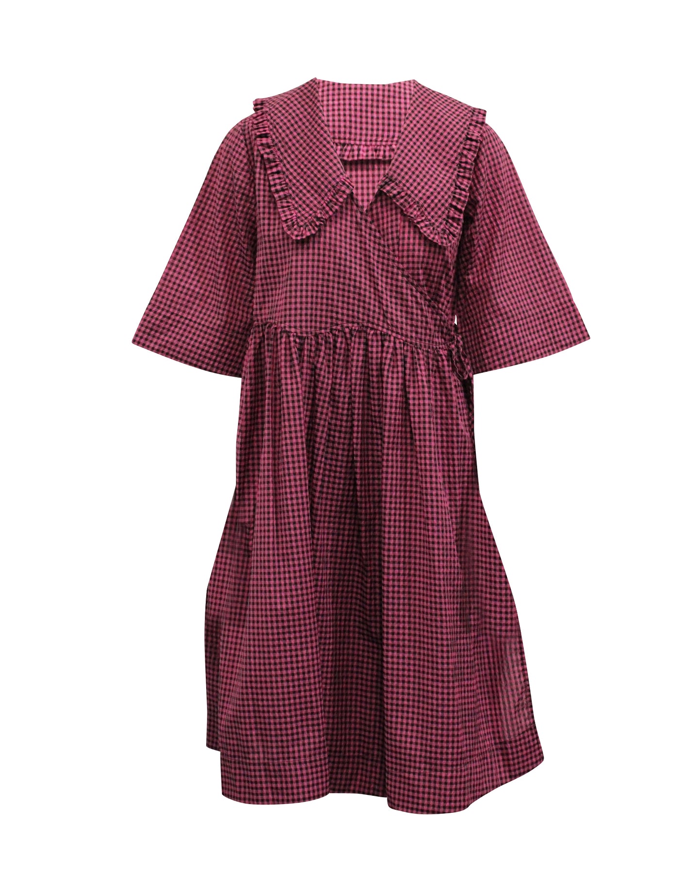 Ganni A-Linien-Kleid mit Karomuster aus rosa Baumwolle