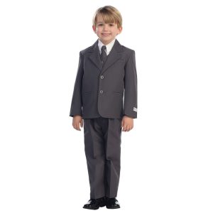 Baby Jungen Anthrazit Single Breasted Jacke Weste Hemd Krawatte Hosen 5 Stück Anzug 6-24M