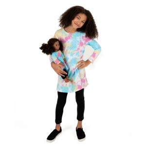 Mädchen und passende Puppe Baumwolle Kleid Krawatte Farbstoff