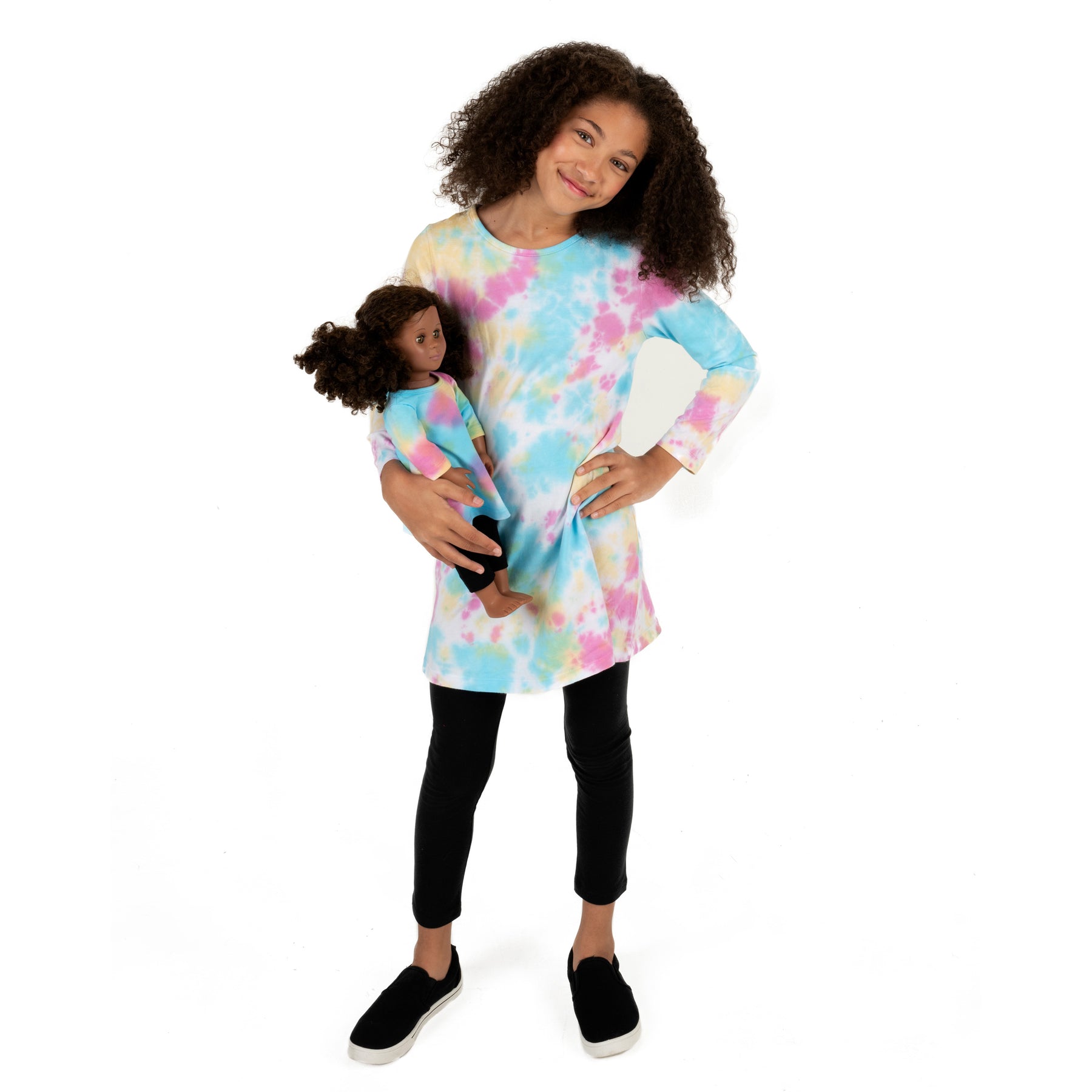 Mädchen und passende Puppe Baumwolle Kleid Batikmuster