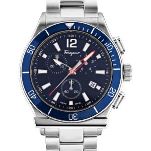 Ferragamo Herren-Armbanduhr mit blauem Quarz, 44 mm