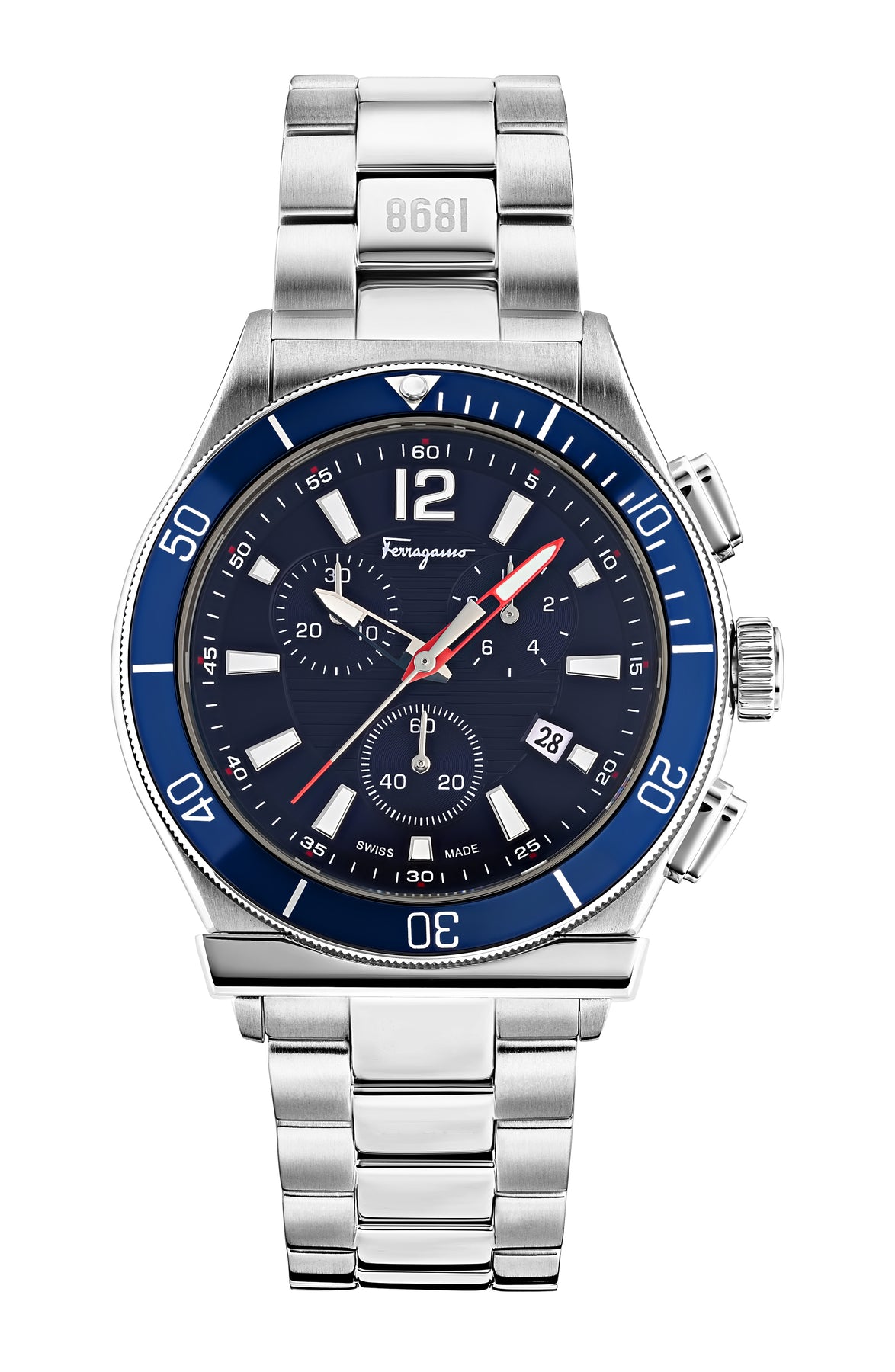 Ferragamo Herren-Armbanduhr mit blauem Quarz, 44 mm