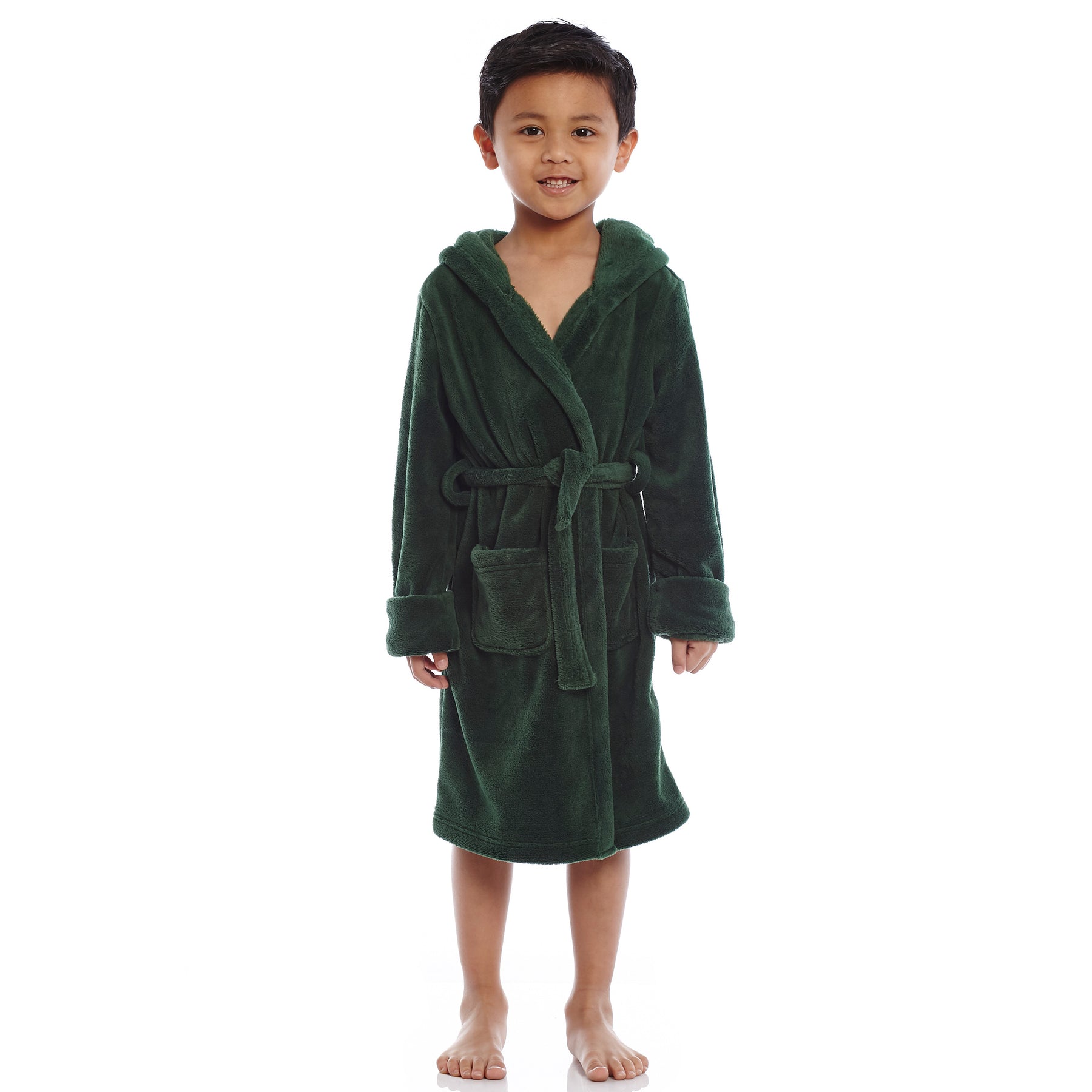 Kinder Fleece mit Kapuze Bademantel klassisch Einfarbig