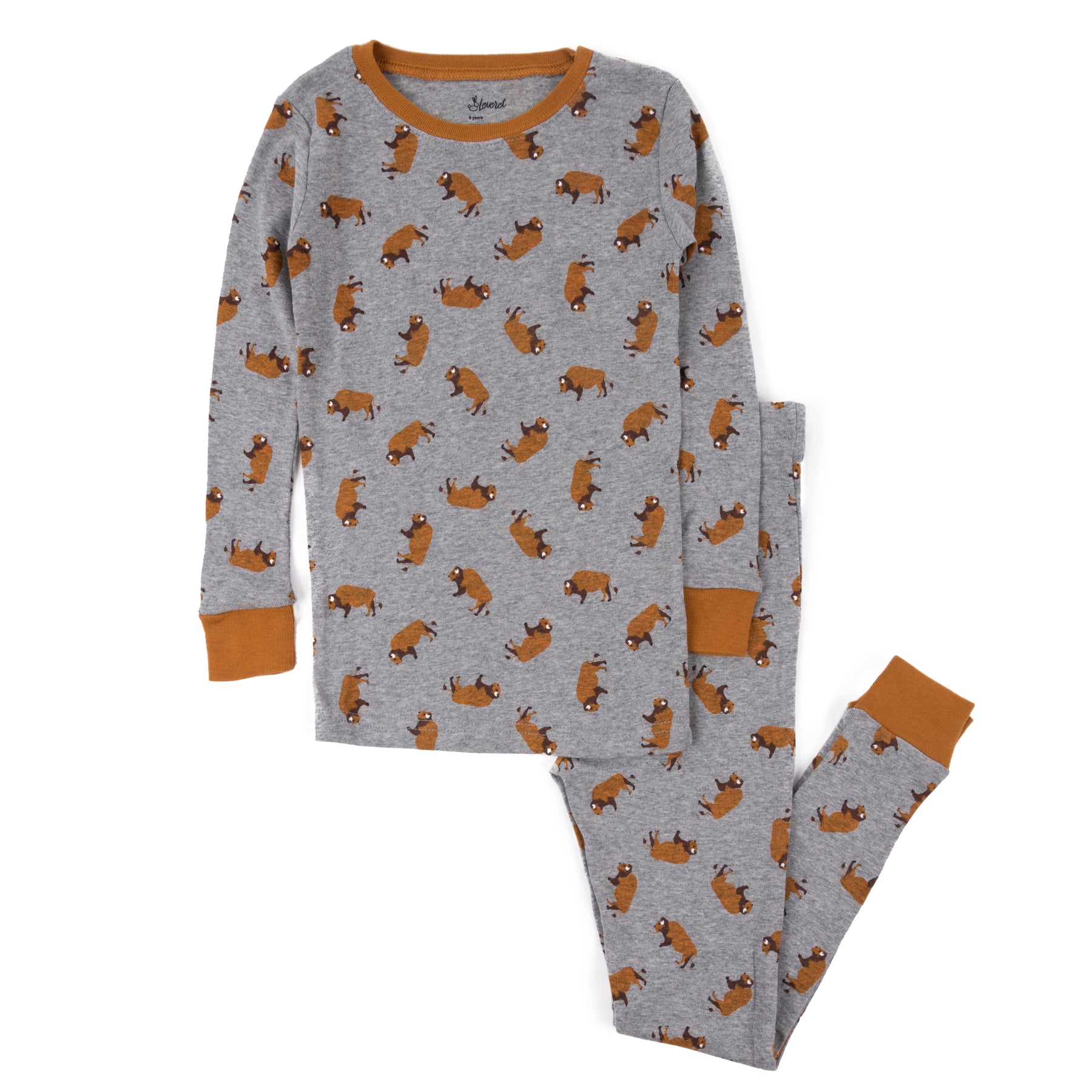 Kinder Zwei Stück Baumwolle Pyjamas Overall Bison
