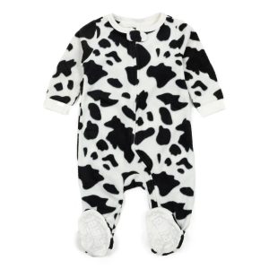 Kinder Fußfleece Pyjamas Kuh schwarz