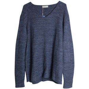 Etro V-Ausschnitt Strickpullover aus blauem Baumwoll-Leinen